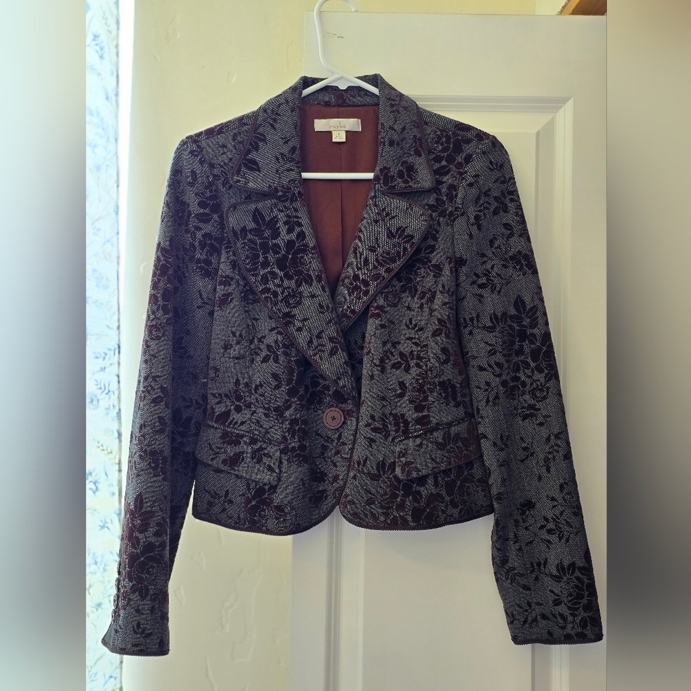 Caslon Floral Blazer in Gray and Brown